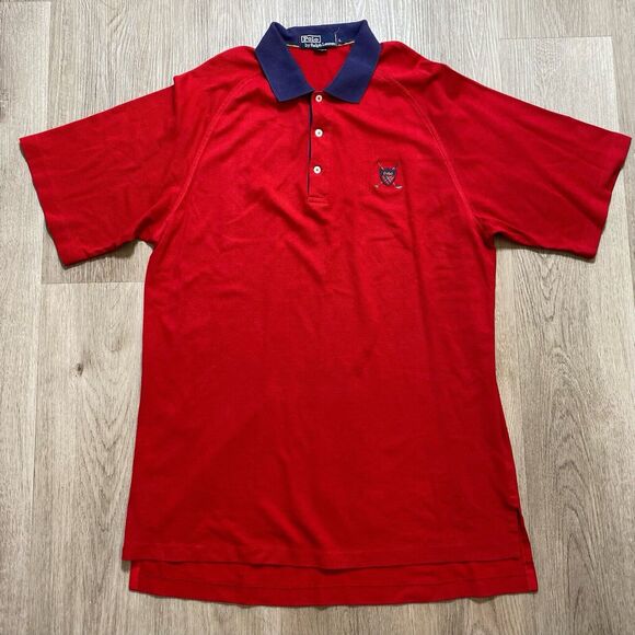 Vintage Ralph Lauren Polo Shirt Mens L Red‎ Polo Crest Collared Button Neck - Picture 1 of 10